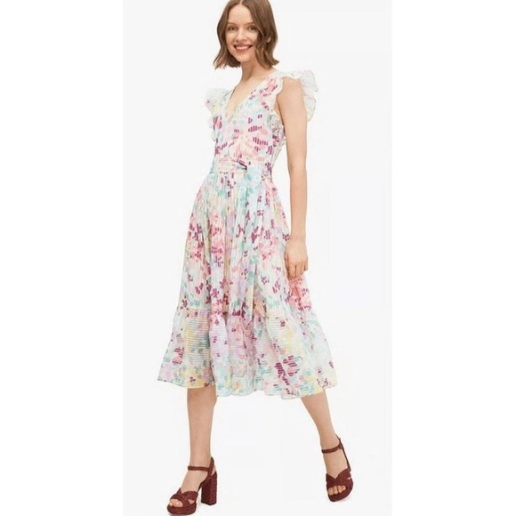 kate spade new york Dresses & Skirts - Kate Spade Floral Maxi Dress Ruffle Sleeves with Belt Women's 10 NWOT